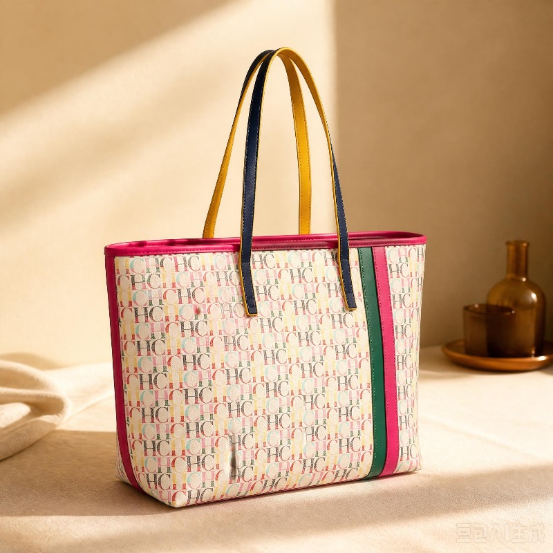 Tote Bag Leather Monogram - CHHC Women Colorful Monogram Print Tote