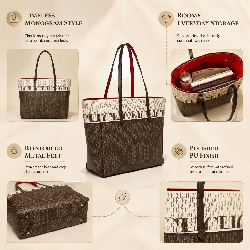 CHHC Women Spliced Monogram Pr - Tote Bag Leather Monogram ulasan dan harga