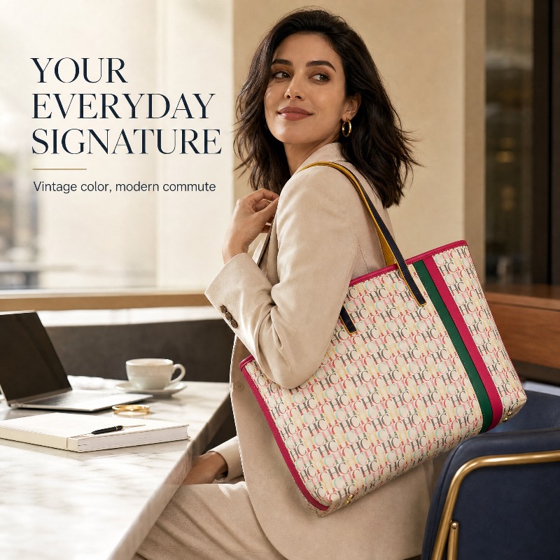 CHHC Women Colorful Monogram P - Tote Bag Leather Monogram ulasan dan harga